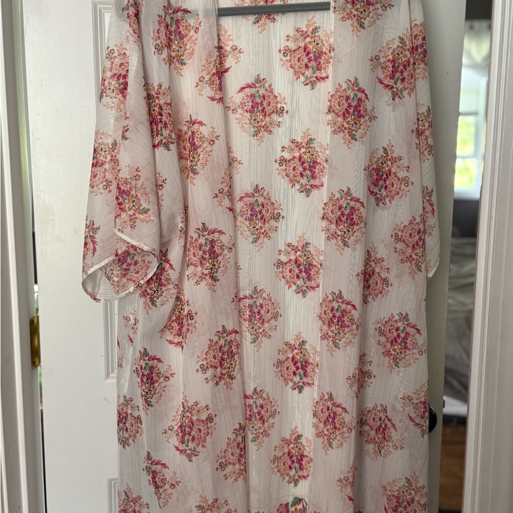 LOFT Floral Print Top with Pink and Cream Accents